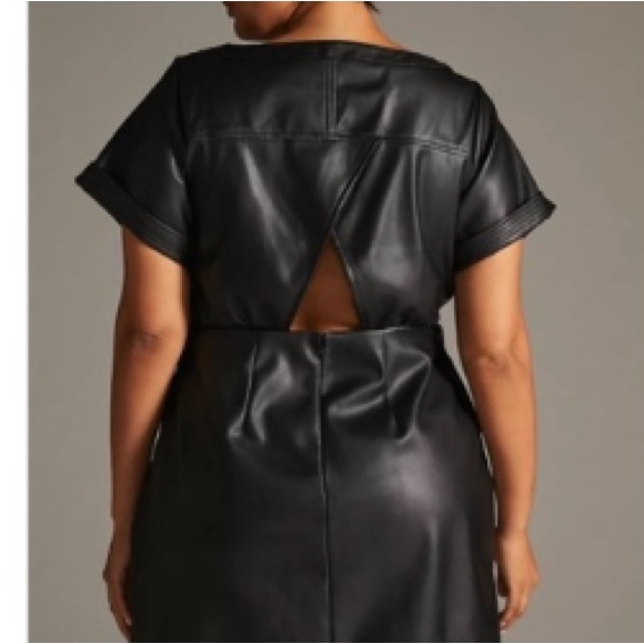 ANTHROPOLOGIE Faux Leather wrap mini dress Black/Noir SZ: 6 - Picture 9 of 13